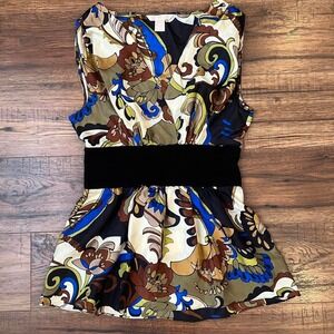 Vintage 100% Silk Babydoll Top 70s‎ Psychedelic Floral Print Y2K Eclectic Boho